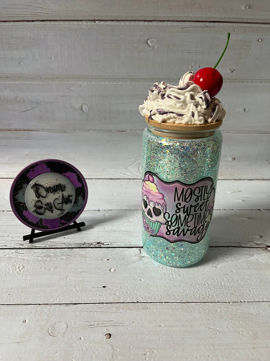 Sweet But Savage 16oz Glass Snow Globe Tumbler