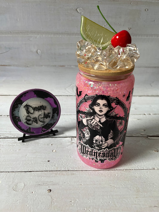 Wednesday 16oz Glass Snow Globe Tumbler