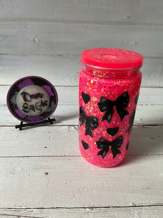Black Coquette 16oz Plastic Snow Globe Tumbler