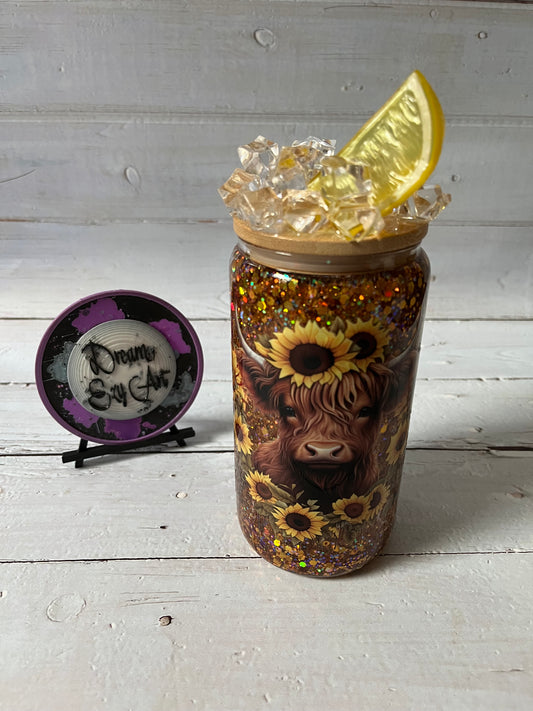 Sunflower Fields 16oz Glass Snow Globe Tumbler