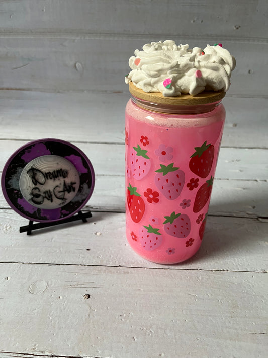 Strawberries & Cream 16oz Glass Snow Globe Tumbler