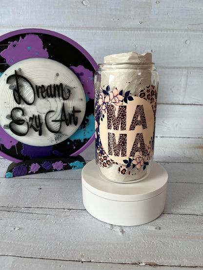 RTS Cheetah Floral Mama 16oz Glass Cup