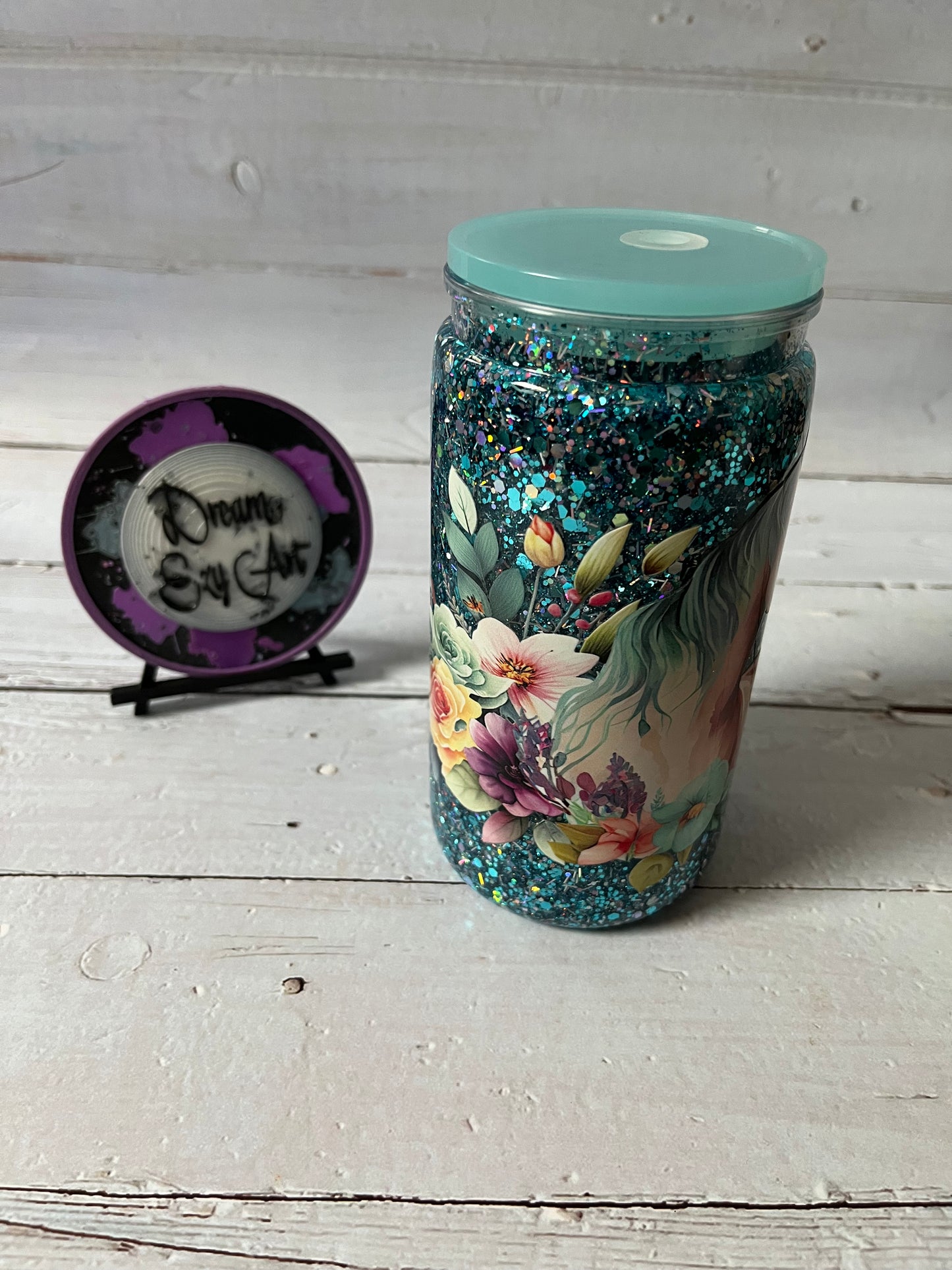 Floral Horse 16oz Plastic Snow Globe Tumbler