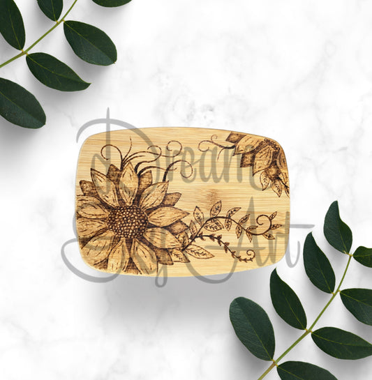 RTS 8"x5.5" Sunflower Bamboo Cutting Board