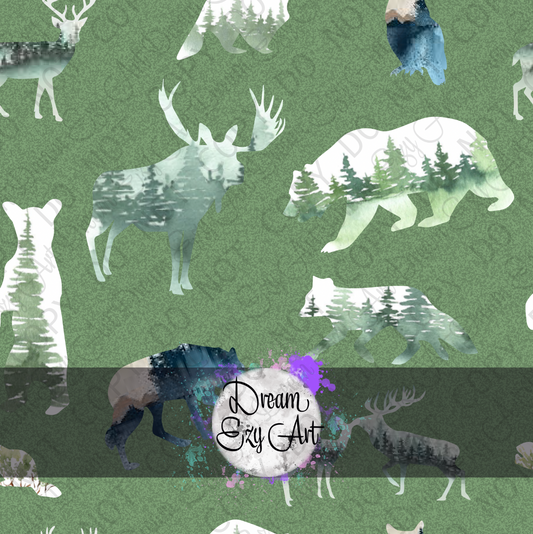 Double Exposure Forest Animals