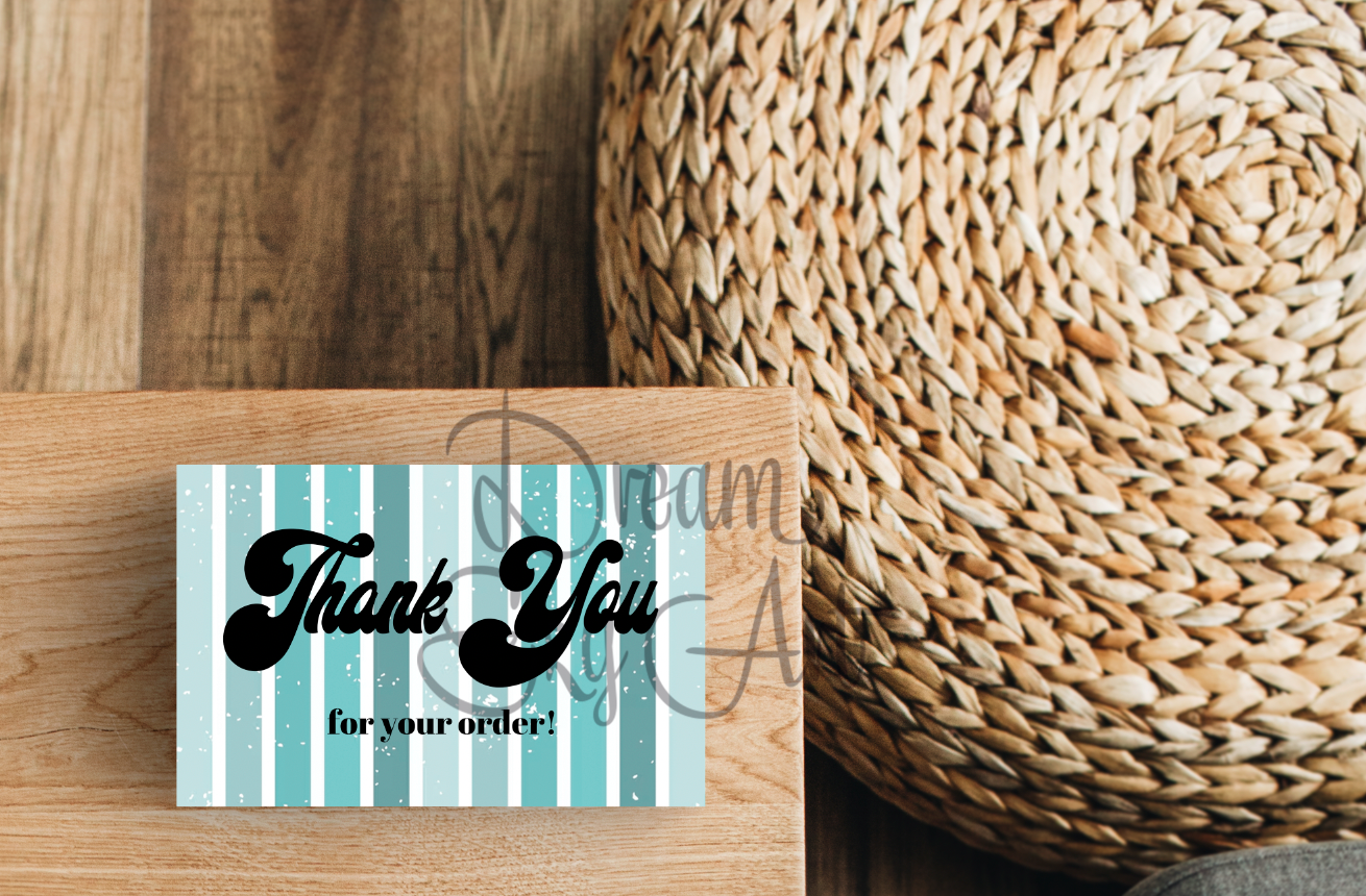 Turquoise Retro Stripes Thank You Cards