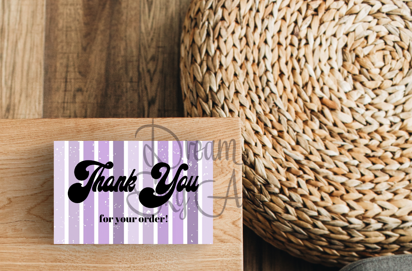 Purple Retro Stripes Thank You Cards