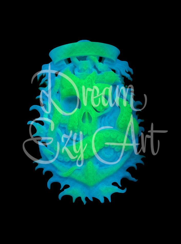 RTS Kraken's Curse Skull Plaque - Glow In The Dark