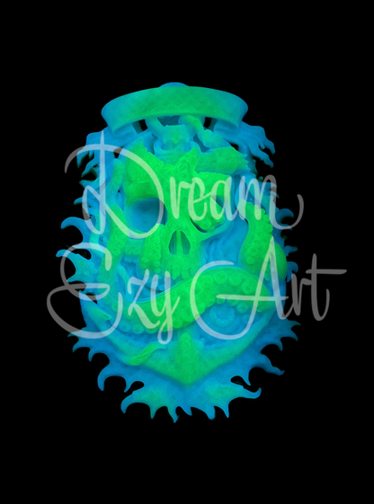 RTS Kraken's Curse Skull Plaque - Glow In The Dark