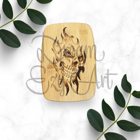 RTS 8"x5.5" Flame Skull Bamboo Cutting Board