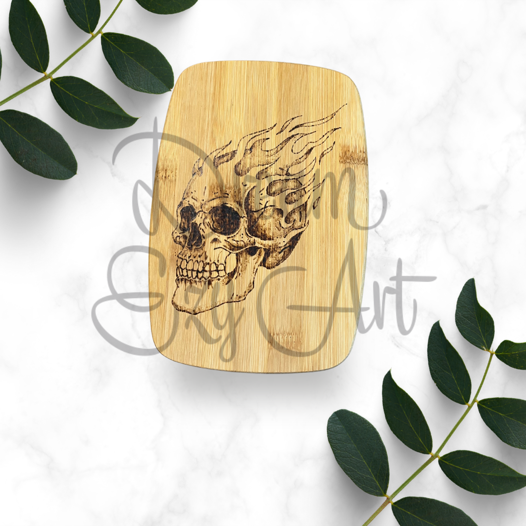 RTS 8"x5.5" Skull Bamboo Cutting Board