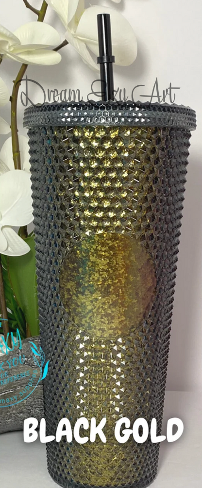 Custom Studded Tumbler 24 Oz Black Gold / No