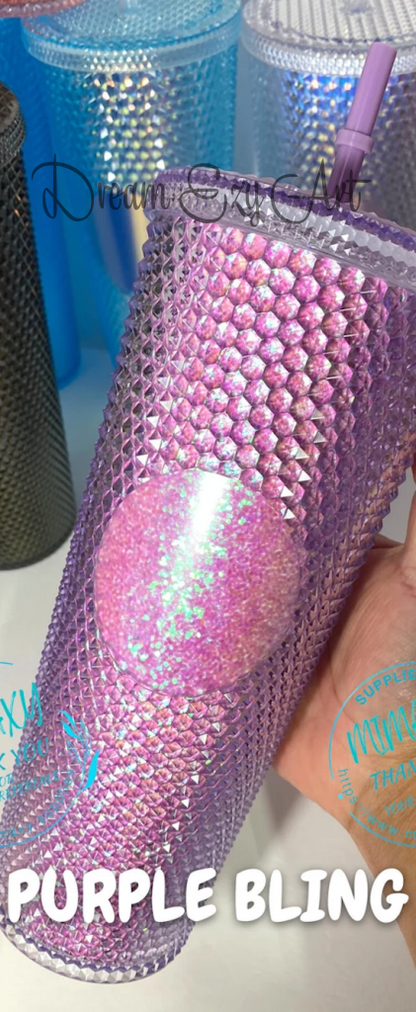 Custom Studded Tumbler 24 Oz Purple Bling / No