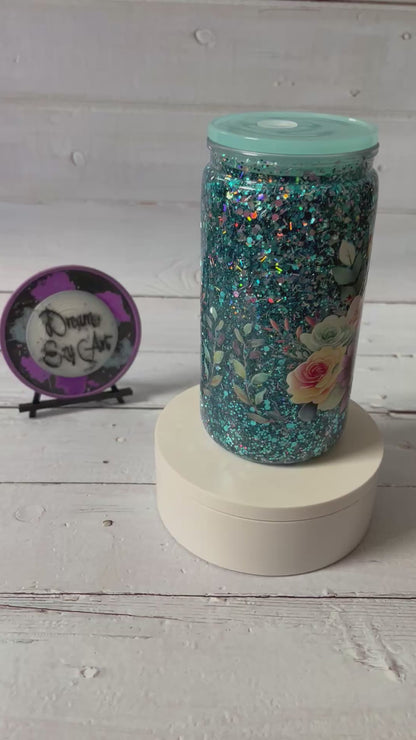 Floral Horse 16oz Plastic Snow Globe Tumbler