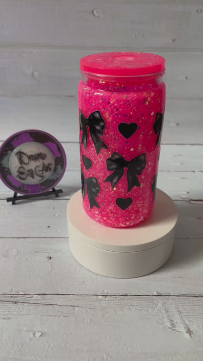 Black Coquette 16oz Plastic Snow Globe Tumbler