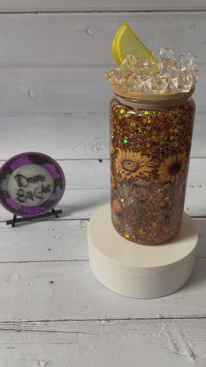 Sunflower Fields 16oz Glass Snow Globe Tumbler