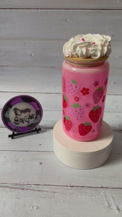 Strawberries & Cream 16oz Glass Snow Globe Tumbler