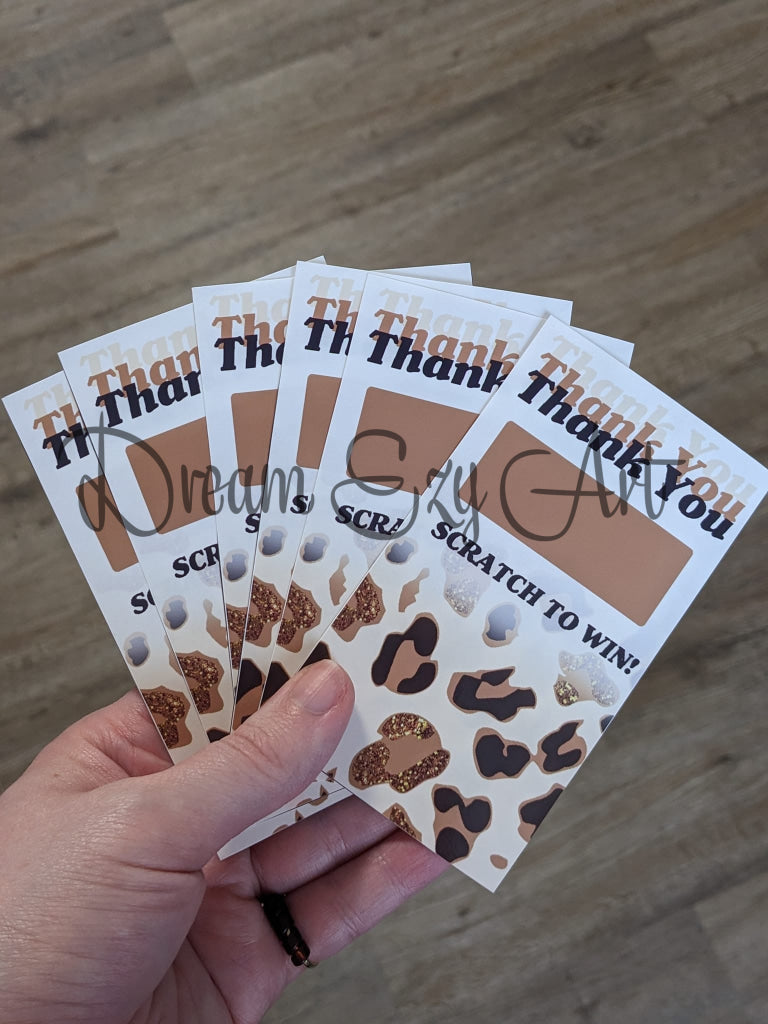 Scratch Off Cards/Thank You Cards Silver Circle / Animal Print