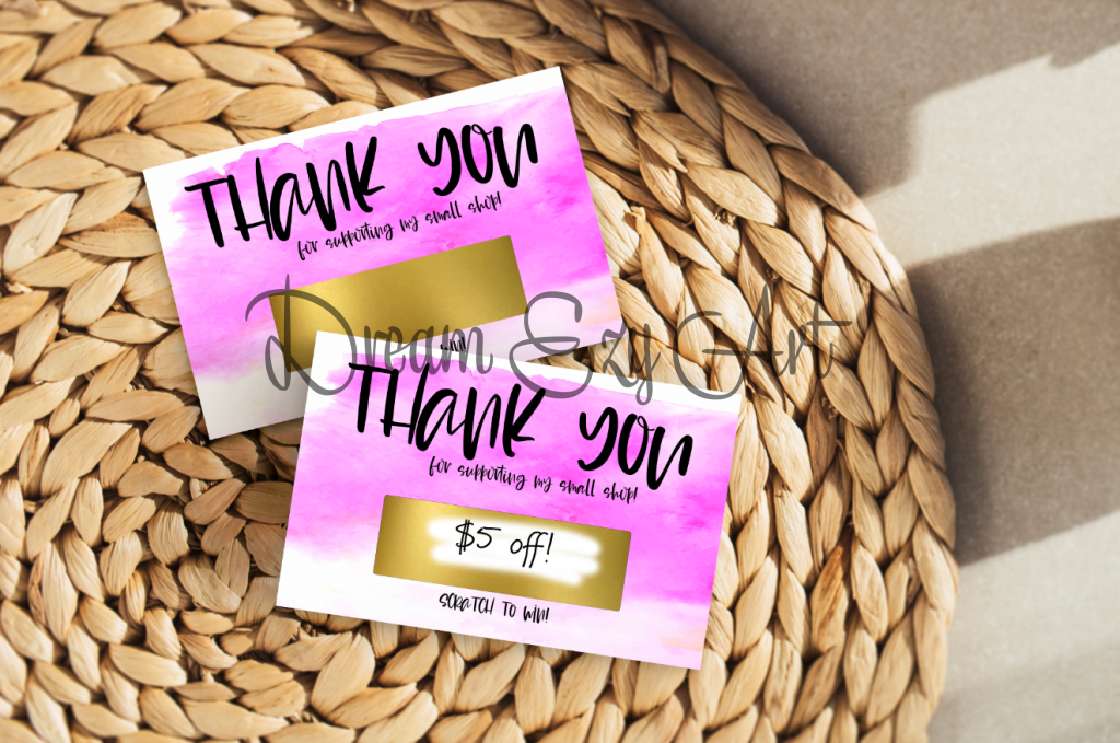 Scratch Off Cards/Thank You Cards Silver Circle / Pink Watercolor