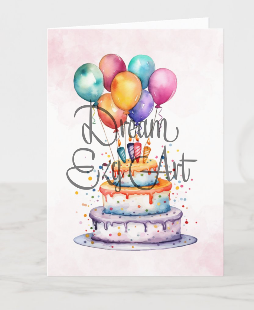 Watercolor Cake & Balloons